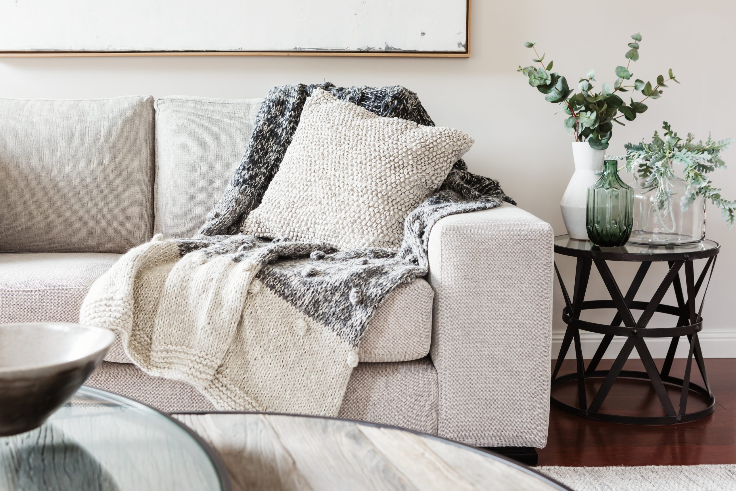 Textured,Layers,Interior,Styling,Of,Cushion,Sofa,And,Throw,In